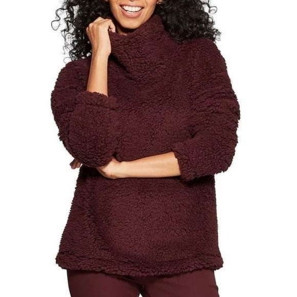 A New Day Sweater Women’s Medium Purple Burgundy Cowl Turtleneck Sherpa - Picture 4 of 4